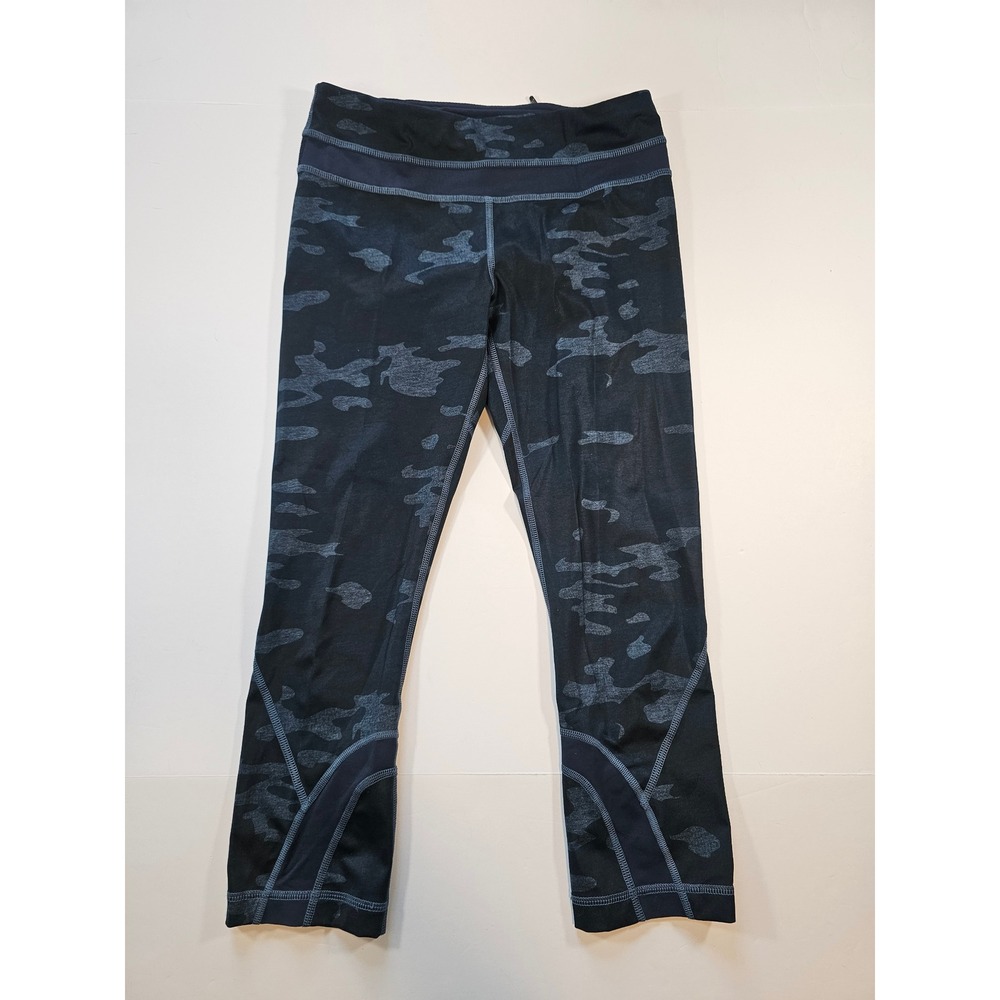 Lululemon‎ Crop Leggings Women 4 Blue Camo Yoga Workout Running Pants
